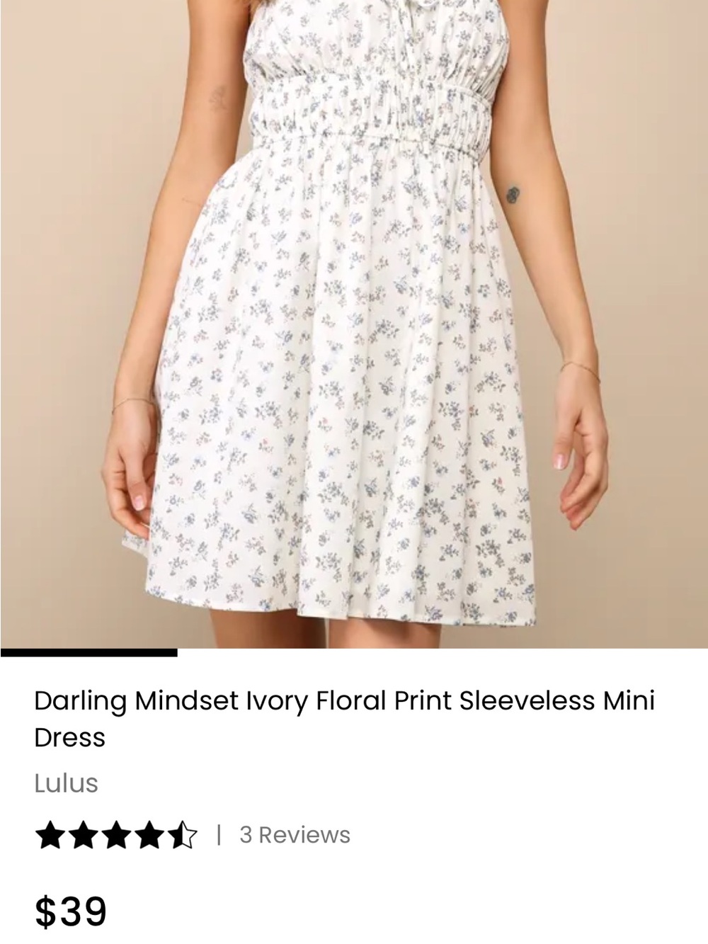 Lulu's Ivory Floral Print Sleeveless Mini Dress